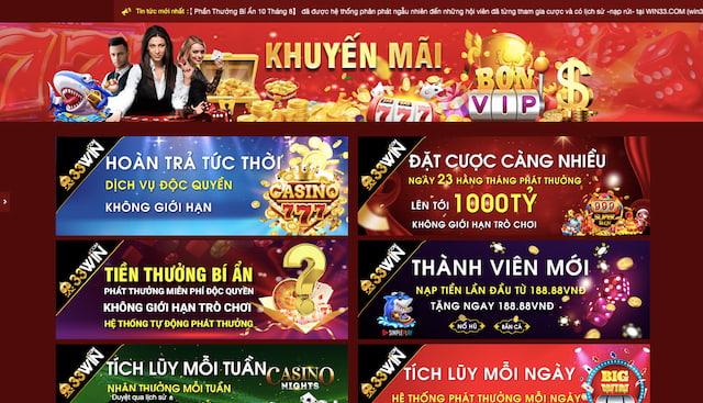 Khuyến mãi hấp dẫn tại nhà cái 33vin